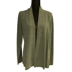 Eileen Fisher Women’s 100% Wool Open Front Dark Green Cardigan Sweater